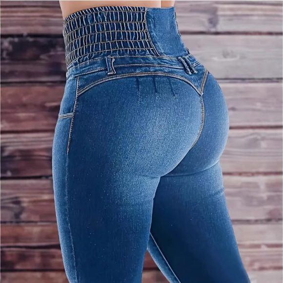 Women's Stretch Button Denim Pants - Image 2