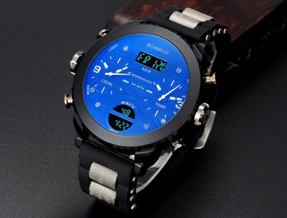 Men's watch electronic quartz double display watch 3 time zone waterproof watch - Image 8