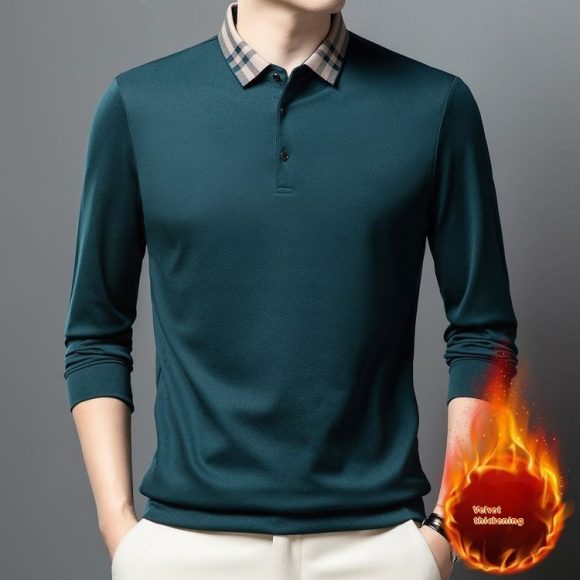Autumn And Winter New Men's Fleece T-shirt Lapel Loose, Simple And All-matching - Image 3