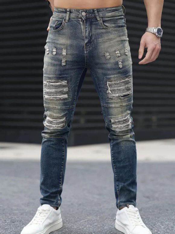 Men's Fashion Ripped Cool High Street Jeans - Image 3