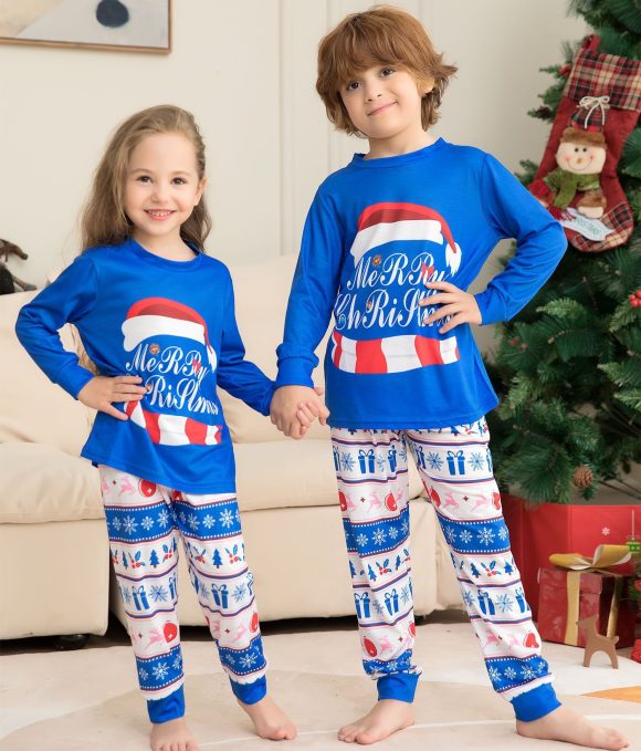 Matching Family Pajamas Sets Christmas PJ's Letter Print Top And Plaid Pants Jammies Sleepwear - Image 2