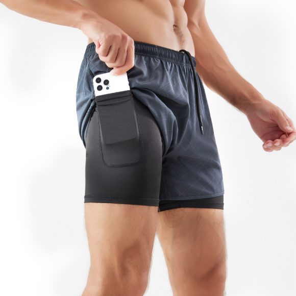 Men's Loose Three-point Quick-drying Lined Anti-exposure Double-layer Fitness Shorts - Image 7