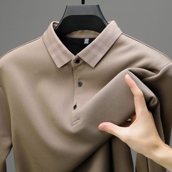 Autumn And Winter New Men's Fleece T-shirt Lapel Loose, Simple And All-matching - Image 8