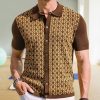 Summer Tencel Short-sleeved Sweater Lapel Jacquard Cardigan For Men - Image 8