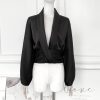 French Drape Low-cut Cinched Pleated Long Sleeve Shirt - Image 3