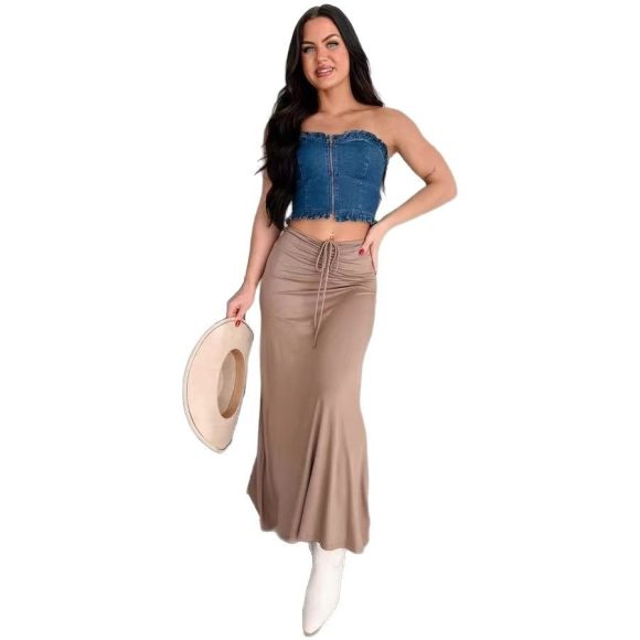 European And American Drawstring Stitching Su Pleated Solid Color Women's Skirt - Image 6