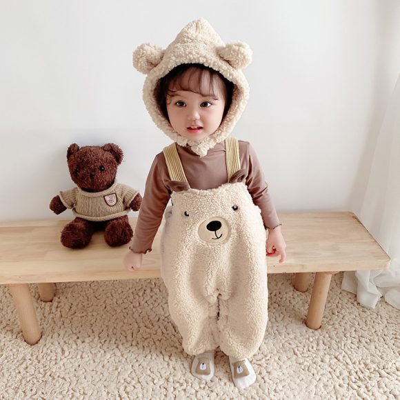 Baby Jumpsuit Autumn And Winter Plus Velvet Baby Clothing Bear Suspenders - Image 4