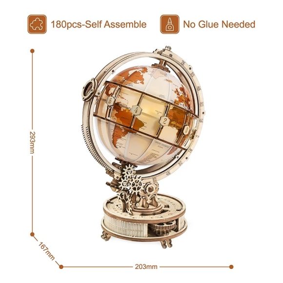 Robotime ROKR Luminous Globe 3D Wooden Puzzle Games Assemble Model Buliding Kits Toys Gift for Children Boy Support DropShipping - Image 6