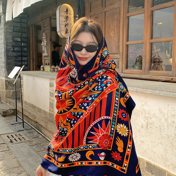Ethnic Style Sun Protection Talma Tibet Desert Travel Thin Holiday Silk Scarf - Image 4