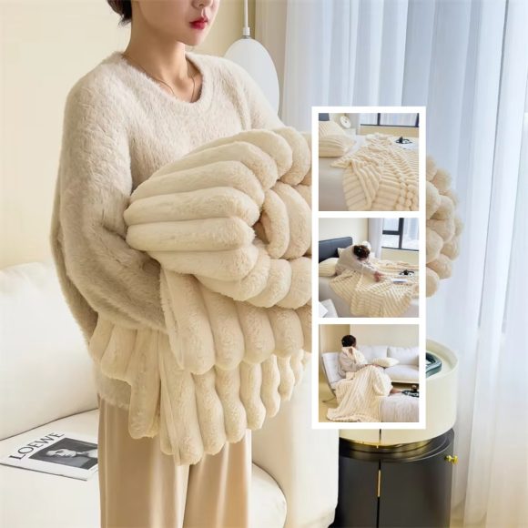 Soft Wind Bubble Velvet Blanket Warm Solid Rabbit Fur Blankets Double-sided Thickening Cover Throw Warm Fur Blanket - Image 9