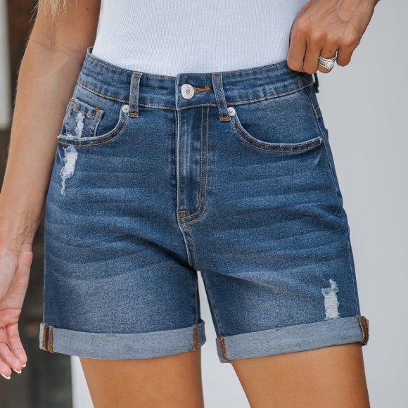 Straight Slim-fit Worn-out Curling Denim Shorts - Image 6