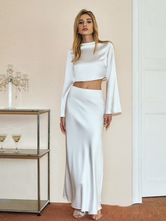 European And American Fashion High-grade Acetate Button Top Solid Color Suit Drape Skirt - Image 3
