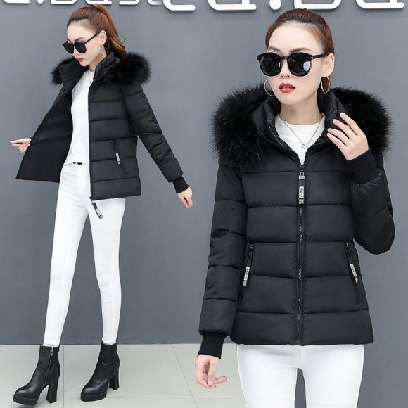 Thicken Big Fur Collar Plus Size Fat Sister Cotton-padded Coat - Image 5