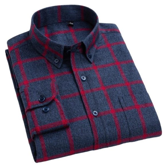 Cotton Brushed Plaid Long-sleeved Shirt Business Casual Cotton Men's Shirt Autumn And Winter - Image 2