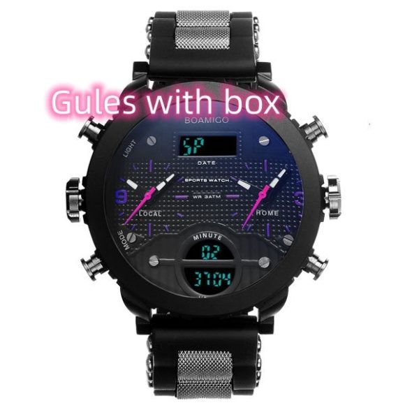 Men's watch electronic quartz double display watch 3 time zone waterproof watch - Image 7