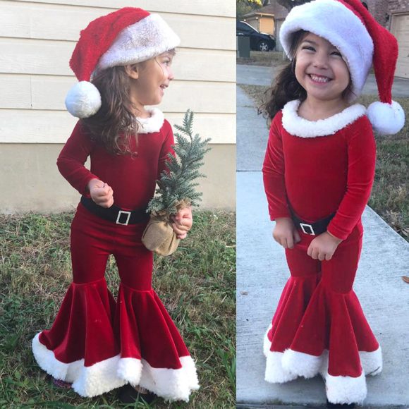 Winter Christmas Long-sleeved Shirt Bell Bottoms Hat Three-piece Children's Clothing - Image 8