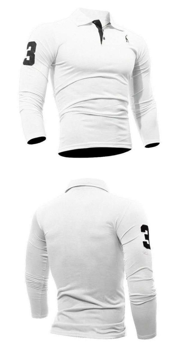 Embroidered Deer Digital Polo Collar Men's Long Sleeve - Image 4