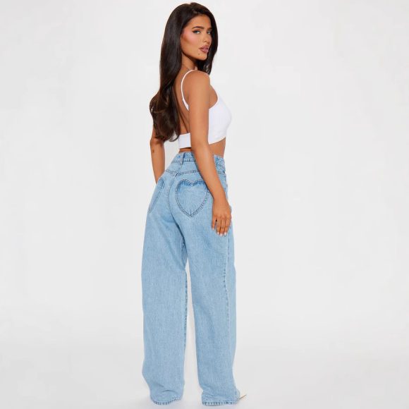 Straight Slimming Trousers Love Pocket High Waist Loose Jeans - Image 6
