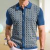 Summer Tencel Short-sleeved Sweater Lapel Jacquard Cardigan For Men - Image 7