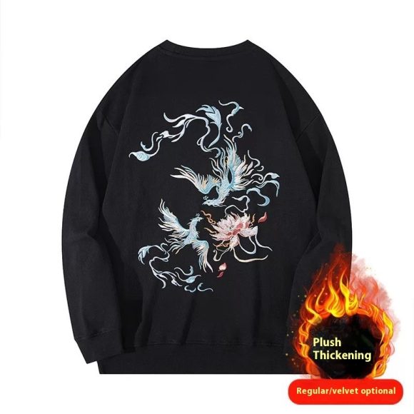 Men's Fleece Padded Coat Embroidered Shirt Round Neck - Image 2