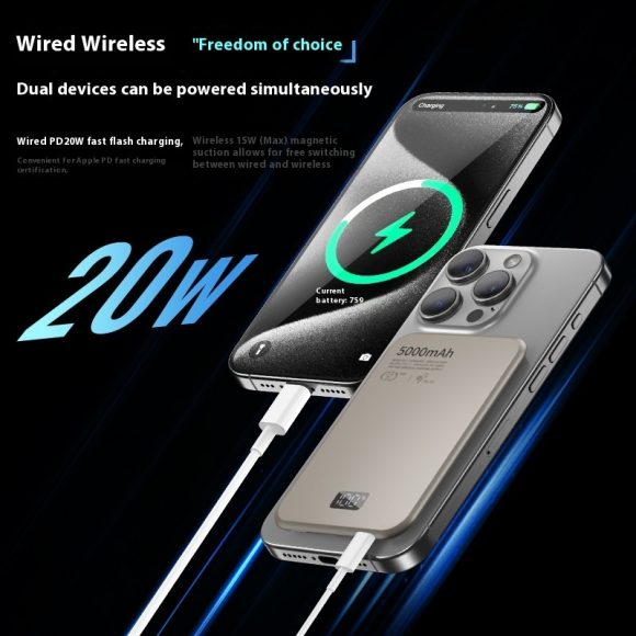 Magnetic Wireless Digital Display Aluminum Alloy Fast Charging Mobile Power Supply - Image 2