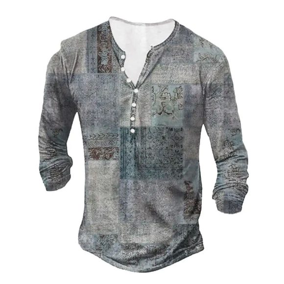 Open Placket With Buttons 3D Digital Printed Ethnic Pattern Printed Top - Image 9