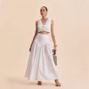 French White Stitching Clinch High Waist Dress