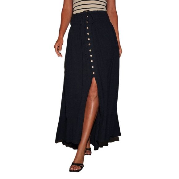 European And American Half-length Solid Color Lace-up Waist-slimming Long Dress - Image 7