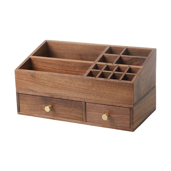 Solid Wood Cosmetics Storage Box Organizing Makeup Brush Drawer Rack - Image 4