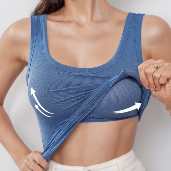 Solid Color Outerwear Thread U Collar Wide Shoulder Strap Vest Top - Image 2