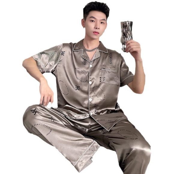 High-grade Ice Silk Short Sleeve Trousers Thin Artificial Silk Loungewear Suit - Image 2