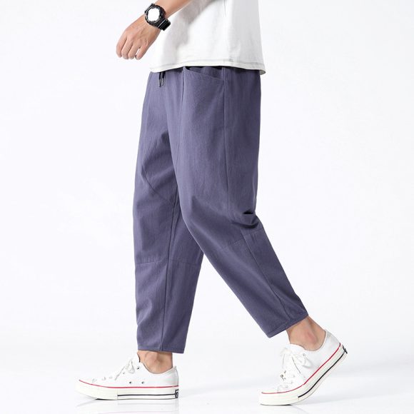 Loose Cotton Linen Cropped Harem Pants Casual - Image 3