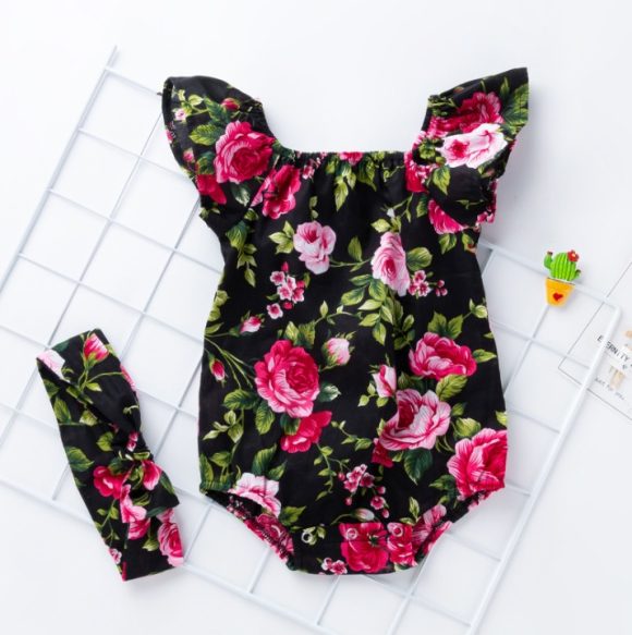 Children's wear, baby, cotton, baby, baby print, small flying sleeves, romper - Image 6