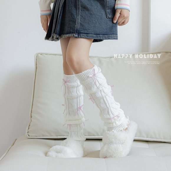 Children's Foot Sock Female Autumn And Winter Bow Pile Style Leg Warmer - Image 4
