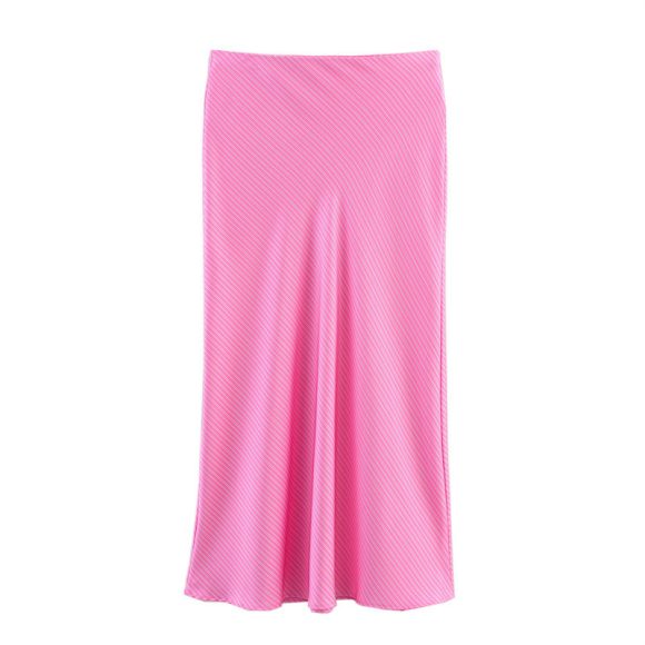 European And American Style Slim Stripe Silk Satin Texture Midi Dress - Image 4