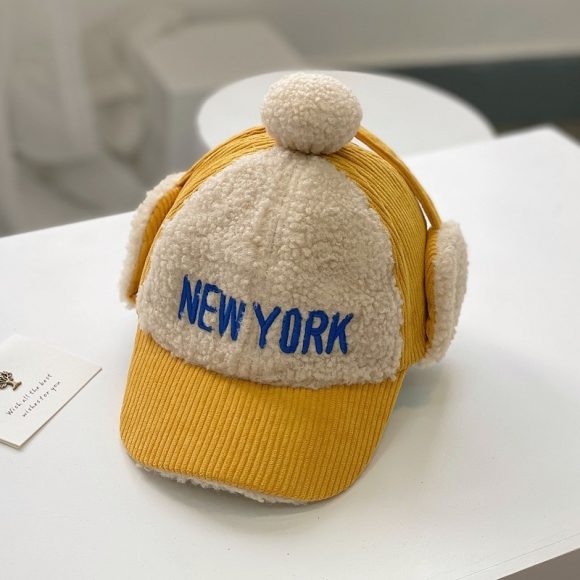 Corduroy color matching children's embroidered warm cap - Image 5