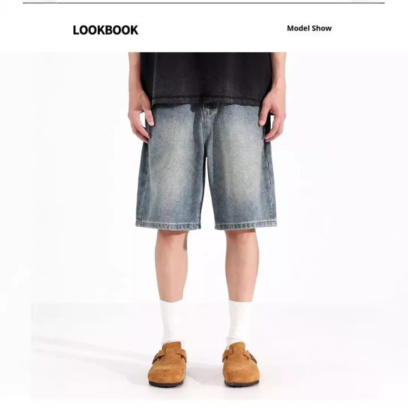 All-match Loose Straight Sports Shorts Washed Overalls Denim Shorts - Image 4