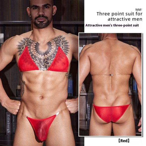 New Men's Thin Transparent Sexy Three-point Sexy Suit - Image 3