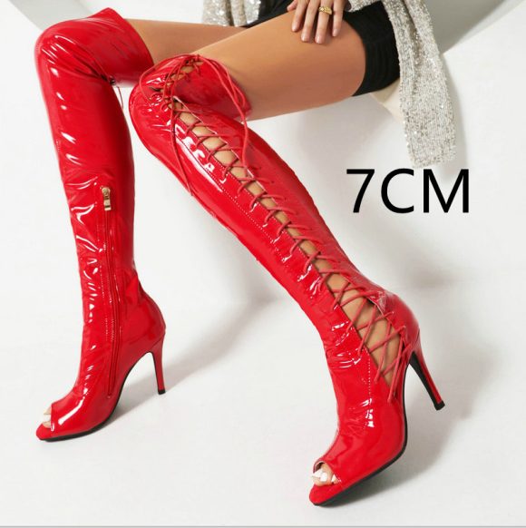 Stretch Thin Patent Leather Female Over-the-knee Boots - Image 5