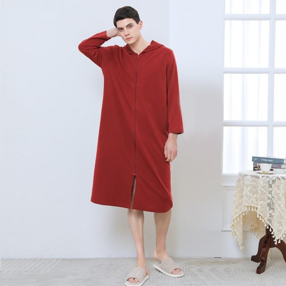 Zipper Bathrobe Couple Hooded Nightgown Thin Pajamas - Image 4