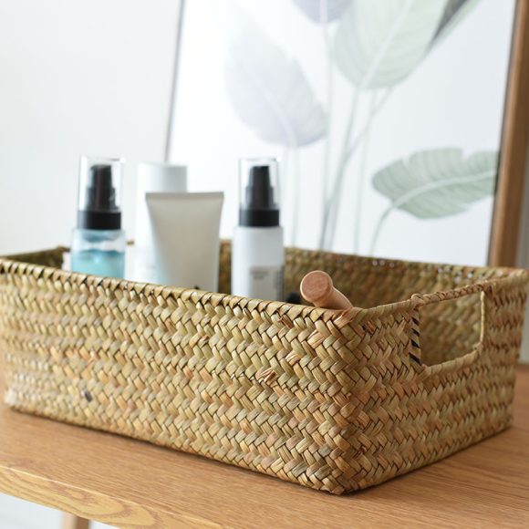 Straw Woven Rectangular Storage Baskets, Finishing Baskets, Woven Bamboo Baskets, Storage Baskets - Image 4