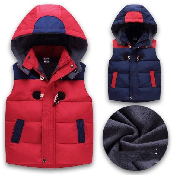 Boys And Girls Baby Plus Velvet Padded Hooded Vest Kindergarten Uniforms - Image 5