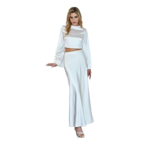 European And American Fashion High-grade Acetate Button Top Solid Color Suit Drape Skirt - Image 4
