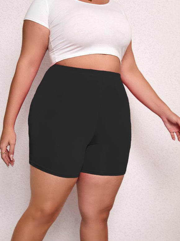 Plus Size High Waist Lift Hip Solid Color Skinny High Elastic Bottom Sports Women's Shorts - Image 4