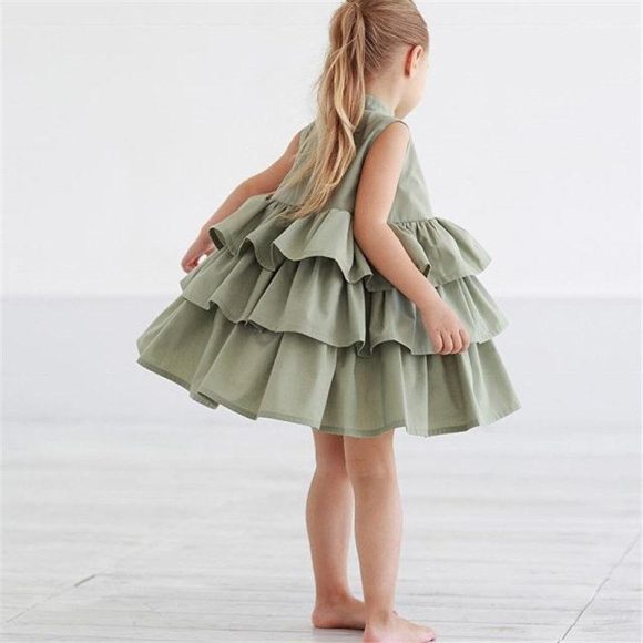 Fashion Simple Solid Color Sleeveless Small And Medium Girl Dress - Image 2
