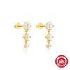 Sterling Silver Horse Eye Rhinestone Pearl Eardrops - Image 6
