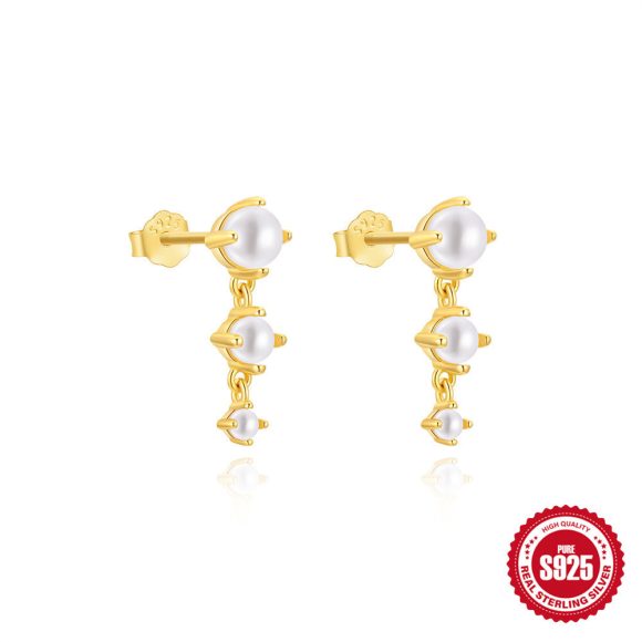 Sterling Silver Horse Eye Rhinestone Pearl Eardrops - Image 6