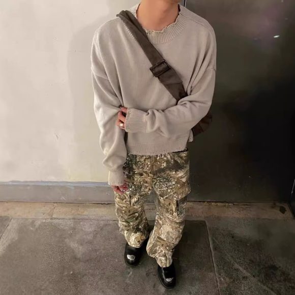 Distressed Camouflage Pants Wide Leg Loose Straight Cargo Pants - Image 6