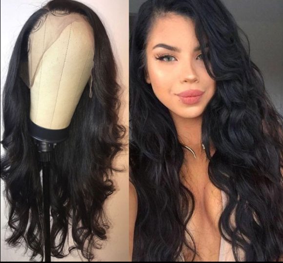 Real shot Europe and America ladies temperament free big wave long curly hair fluffy black front lace chemical fiber wig headgear - Image 3