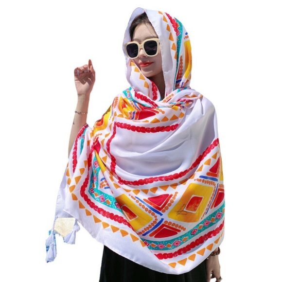 Ethnic Style Sun Protection Talma Tibet Desert Travel Thin Holiday Silk Scarf - Image 7